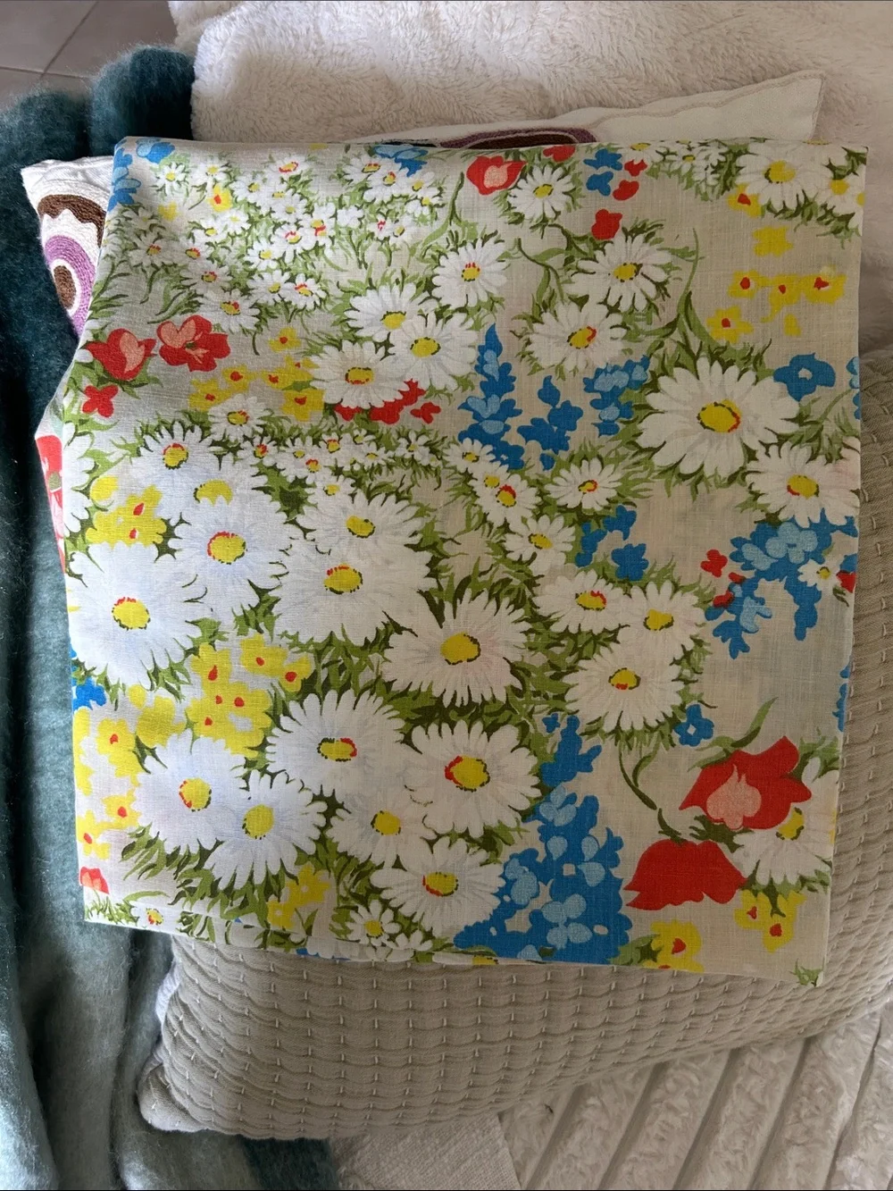 Vintage Mid Century Floral Square Tablecloth